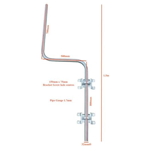 Short Steel Cranked Satellite 'Swan' Mast with brackets   