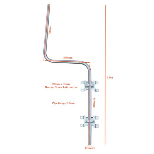 Long Steel Cranked Satellite 'Swan' Mast with brackets   