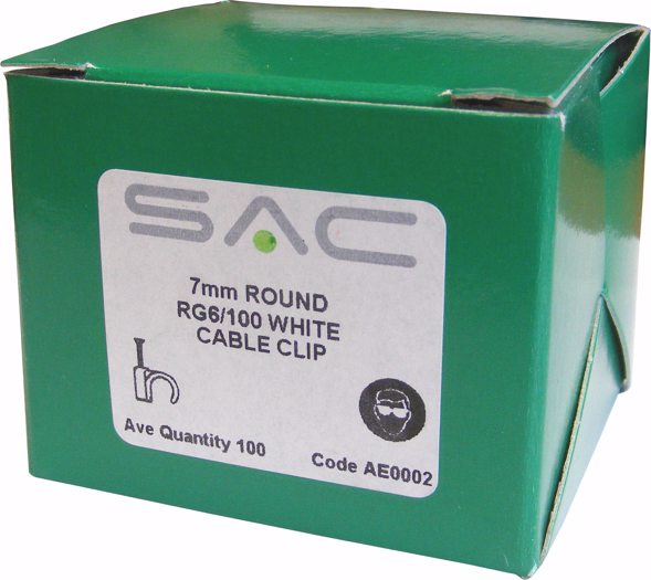 S.A.C. 7mm RG6/100 WHITE Clips x100     