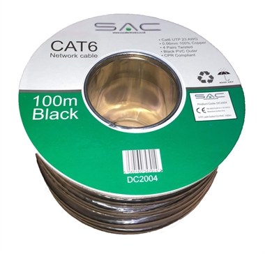 CAT6 UTP Cable. Solid Copper. 100m Black