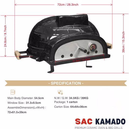 SAC Kamado 21" Tabletop Pizza Oven